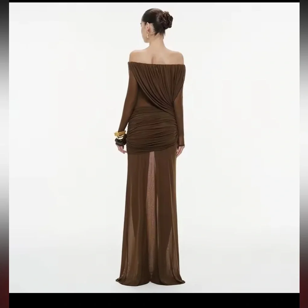 KOIR Elegant Brown Off-Shoulder Dress like helsa - Picture 2 of 4